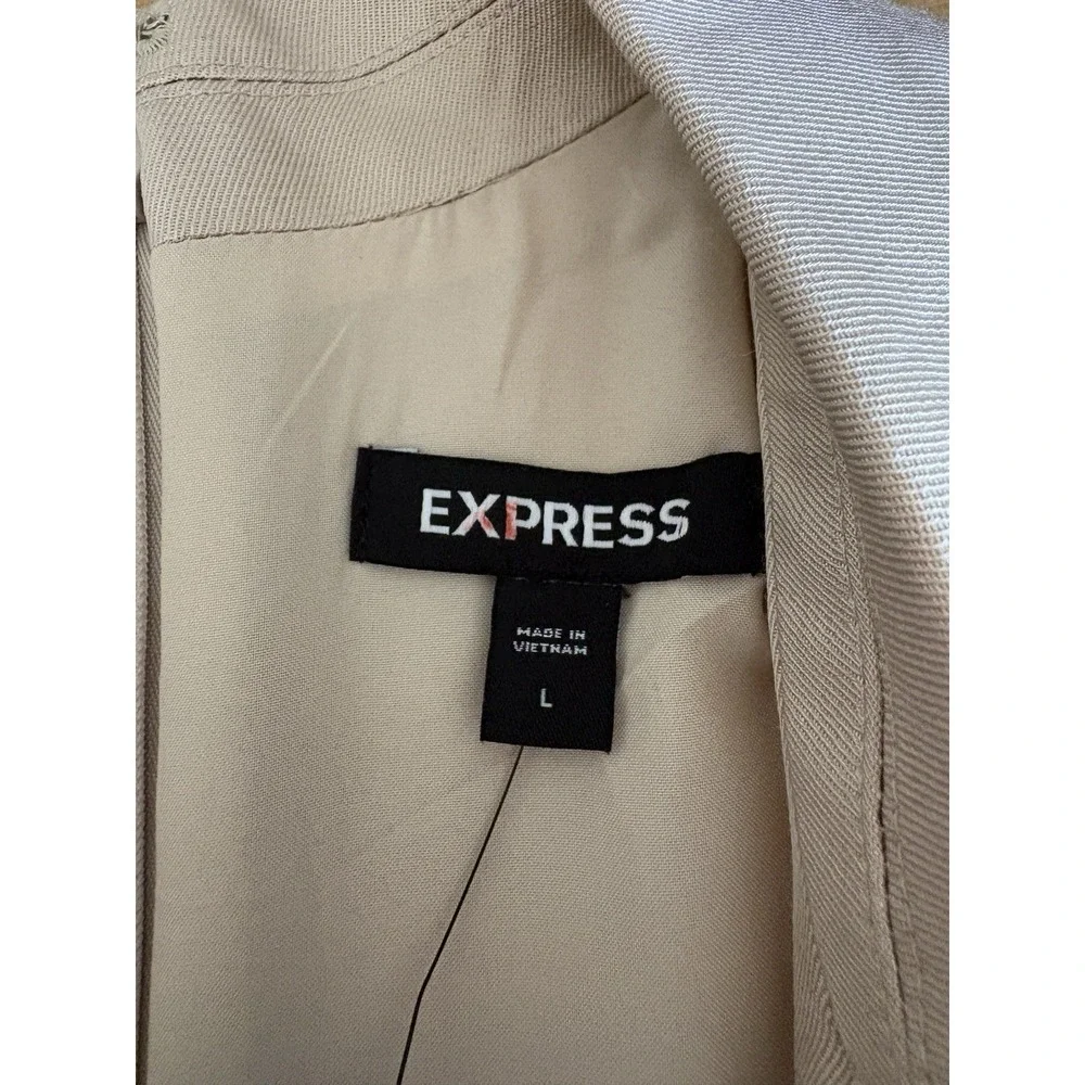 Express Sleeveless Wide Leg Jumpsuit Womens L Beige Linen Blend‎ Wide Leg Collar